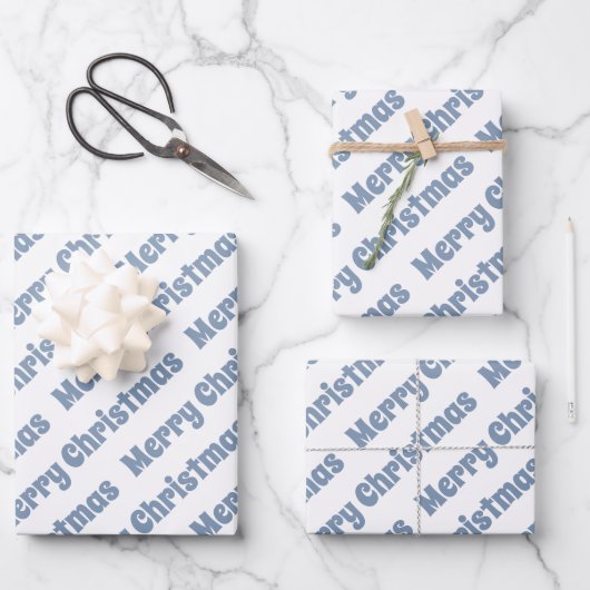 Dusty blue and white Merry Christmas holiday Geschenkpapier Set (Vorderseite)