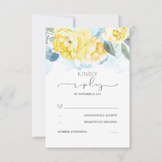 Dusty Blue and Yellow Flowers Wedding RSVP (Vorderseite)