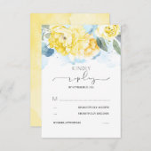 Dusty Blue and Yellow Flowers Wedding RSVP (Vorne/Hinten)