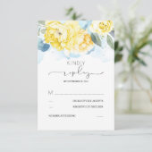 Dusty Blue and Yellow Flowers Wedding RSVP Karte (Stehend Vorderseite)