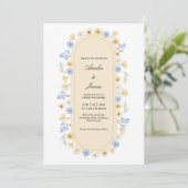 Dusty Blue and Yellow Wildflower Garden Wedding Einladung (Stehend Vorderseite)