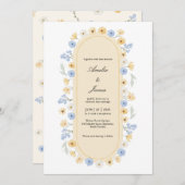 Dusty Blue and Yellow Wildflower Garden Wedding Einladung (Vorne/Hinten)