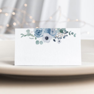 Dusty-Blue-Anemone-Hochzeitsfeier Platzkarte