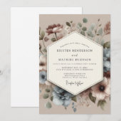 Dusty Blue Antique Floral Wedding Einladung (Vorne/Hinten)