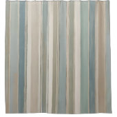 Dusty Blue Aquamarin Sage Beige Streifen Duschvorhang (Vorderseite)