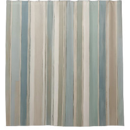 Dusty Blue Aquamarin Sage Beige Streifen Duschvorhang