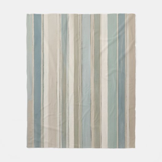 Dusty Blue Aquamarin Sage Beige Streifen Fleecedecke (Vorderseite)