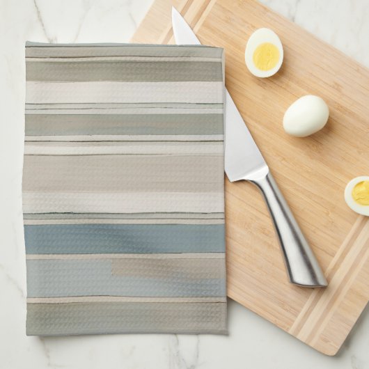 Dusty Blue Aquamarin Sage Beige Streifen Geschirrtuch (Viertel Falte)