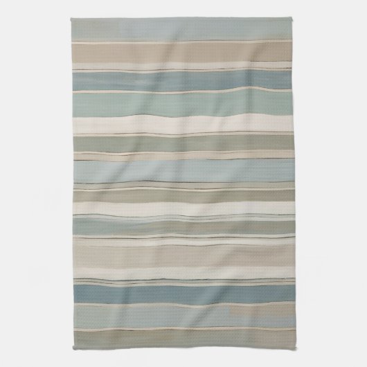 Dusty Blue Aquamarin Sage Beige Streifen Geschirrtuch (Vertikal)