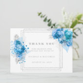 Dusty Blue Aquamarin Silver Peony Dankeskarten Einladung (Stehend Vorderseite)