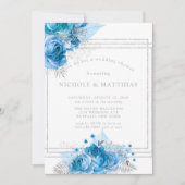 Dusty Blue Aquamarin Silver Peony Polterabend Einladung (Vorderseite)