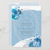 Dusty Blue Aquamarin Silver Peony Wedding Einladung (Vorne/Hinten)