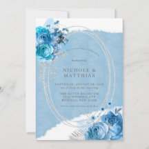 Dusty Blue Aquamarin Silver Peony Wedding