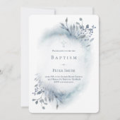 Dusty Blue Aquarell Baptism Baby Einladung (Vorderseite)