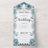 Dusty-blue Aquarell Blume Blumenhochzeit All In One Einladung (Innen Boden)