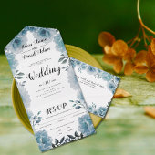 Dusty-blue Aquarell Blume Blumenhochzeit All In One Einladung