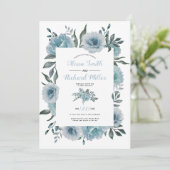 Dusty-blue Aquarell Blume Blumenhochzeit Einladung (Stehend Vorderseite)