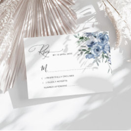 Dusty Blue Aquarell Blume Hochzeit RSVP-Karte Dankeskarte