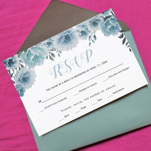 Dusty Blue Aquarell Blume Hochzeit RSVP-Karte RSVP Karte