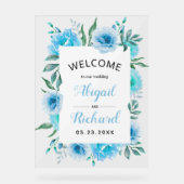 Dusty Blue Aquarell Blume Hochzeitsempfang Acrylschild (Vorderseite)