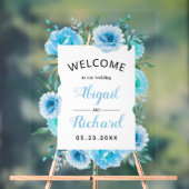 Dusty Blue Aquarell Blume Hochzeitsempfang Acrylschild (Neutral)