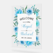 Dusty Blue Aquarell Blume Hochzeitsempfang Acrylschild (Winkel)