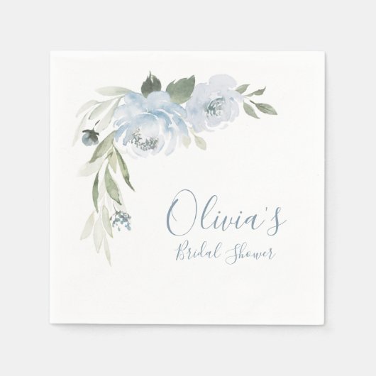 Dusty Blue Aquarell Blumengebirge Brautparty Serviette (Vorderseite)
