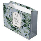 Dusty Blue Aquarell botanischer Hochzeitsempfang Große Geschenktüte (Rückseite Schrägansicht)