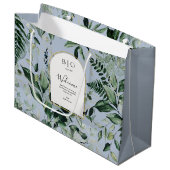 Dusty Blue Aquarell botanischer Hochzeitsempfang Große Geschenktüte (Vorderseite Schrägansicht)