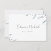 Dusty Blue Aquarell Minimal grüne Hochzeit Dankeskarte (Vorderseite)