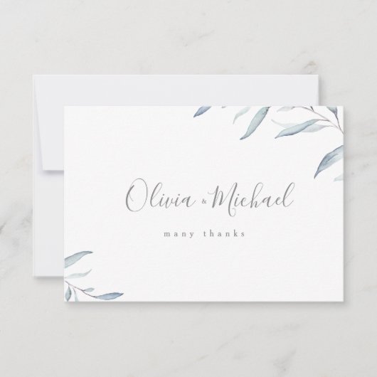 Dusty Blue Aquarell Minimal grüne Hochzeit Dankeskarte (Vorderseite)