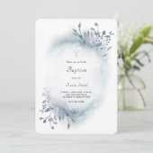・Dusty Blue Aquarell Taufe Baby Einladung (Stehend Vorderseite)