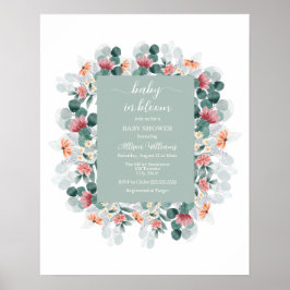 Dusty Blue Aquarell Wildblume Babydusche Poster