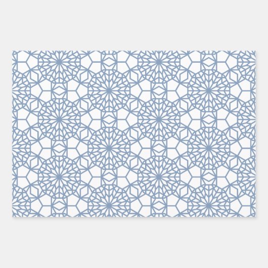 Dusty Blue Arabesque Geometric Muster Geschenkpapier Set (Vorderseite)