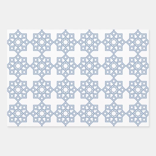 Dusty Blue Arabesque Geometric Muster Geschenkpapier Set (Vorderseite)