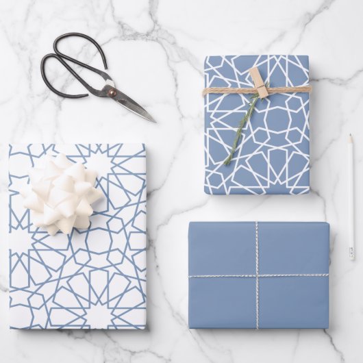 Dusty Blue Arabesque Muster Geschenkpapier Set (Vorderseite)