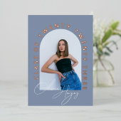 Dusty Blue Arch Foto Abschluss Folieneinladung (Stehend vorne)