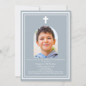 Dusty blue arch Foto boy First Holy Communion Einladung (Vorderseite)