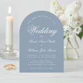 Dusty Blue Arch Simple Elegante Calligraphy Weddin Einladung