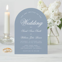 Dusty Blue Arch Simple Elegante Calligraphy Weddin