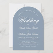 Dusty Blue Arch Simple Elegante Calligraphy Weddin Einladung (Vorderseite)