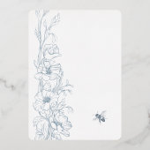 Dusty Blue Art Deco Wildblume Einladung Hochzeit (Rückseite)