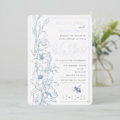 Dusty Blue Art Deco Wildblume Einladung Hochzeit (Stehend vorne)