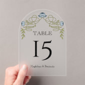 Dusty Blue Art Nouveau Floral Wedding Table Number Acryleinladungen (Insitu (Handheld))