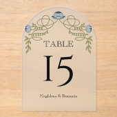 Dusty Blue Art Nouveau Floral Wedding Table Number Acryleinladungen (Vorderseite)