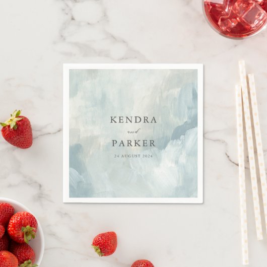 Dusty Blue Artistic Abstrakt Brushstrikes Wedding Serviette (Beispiel)