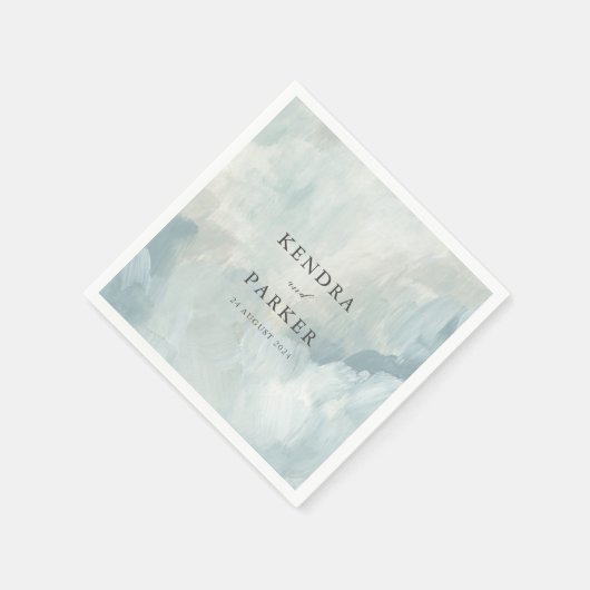 Dusty Blue Artistic Abstrakt Brushstrikes Wedding Serviette (Ecke)