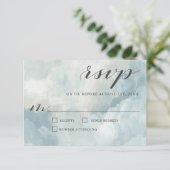Dusty Blue Artistic Modern Abstrakt Wedding RSVP (Stehend Vorderseite)