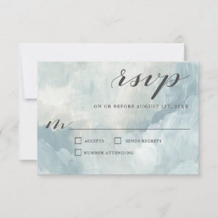 Dusty Blue Artistic Modern Abstrakt Wedding RSVP Karte