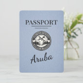 Dusty Blue Aruba Passport Save the Date (Stehend Vorderseite)